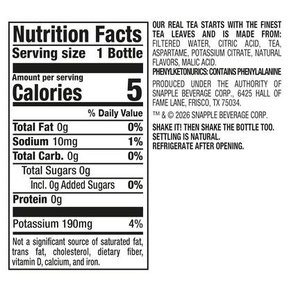 Snapple Zero Sugar Raspberry Tea, 16 fl oz recycled plastic bottle, Pack of 12