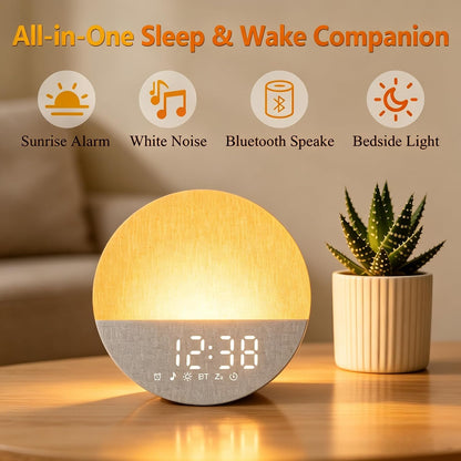 Sunrise Alarm Clock with Sounds Machine:Gentle Gradual Wake Up Light for Heavy Sleepers Relieve Anxiety Dimmable Clock with Bluetooth Memory for Bedroom - White Noise Machine with 30 Sleep Sounds