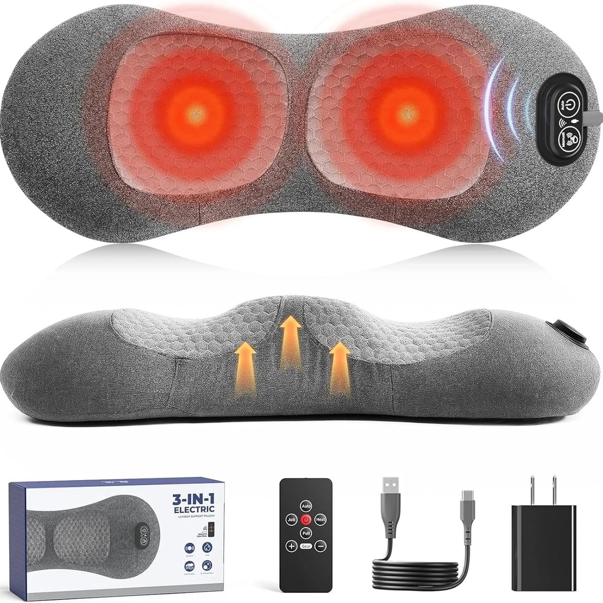 2026 Upgraded 4-in-1 Lumbar Support Pillow Massager with Remote Control