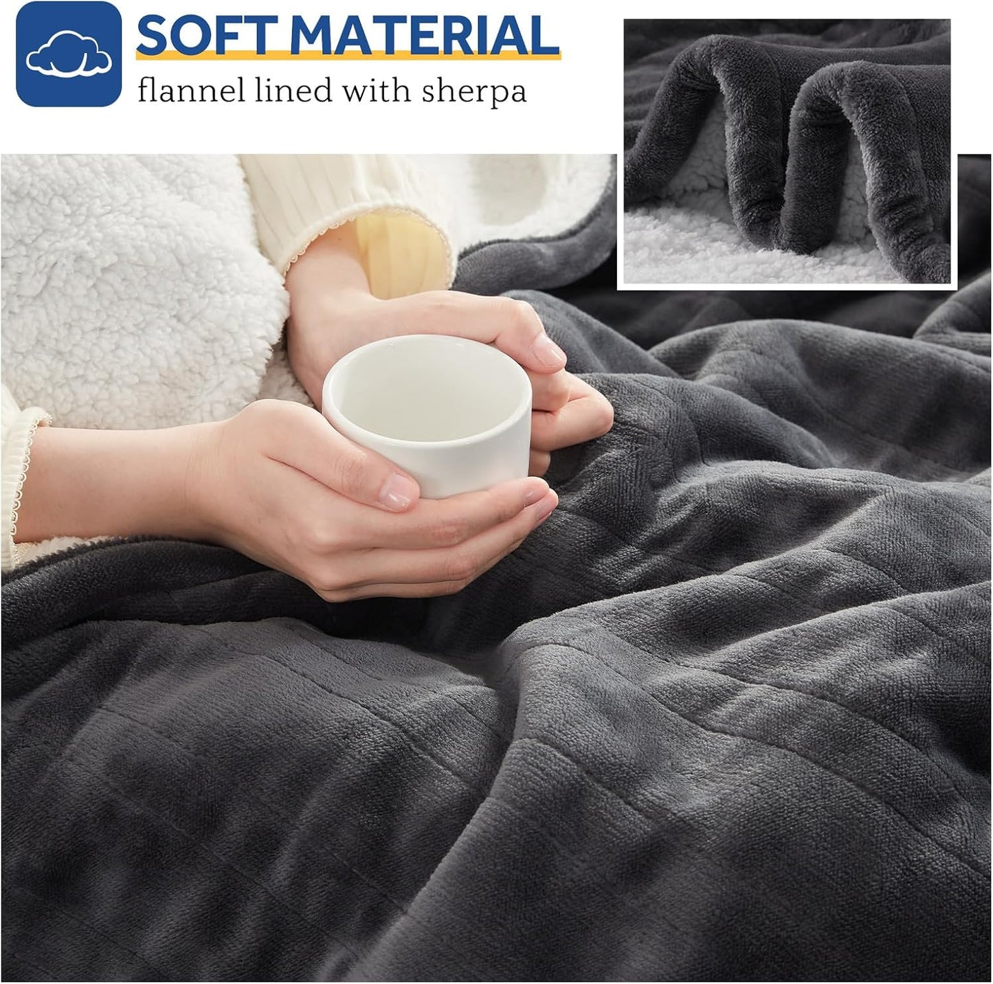 Sealy Electric Throw Blanket, Flannel & Sherpa Heated Throw with 6 Heating Levels & 2-10 Hours Auto Shut Off, Fast Heating & Machine Washable, 50x60 Inch, Light Grey