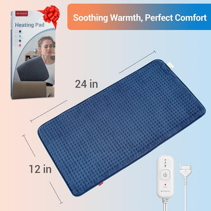 Comfytemp Extra Large Heating Pad for Back & Period, 33''x 17'' King Size FSA Eligible Pack, Birthday Gifts for Women Men Mom Dad, HSA Electric XL Heat Wrap for Body/Shoulder/Neck/Knee, Washable, Blue