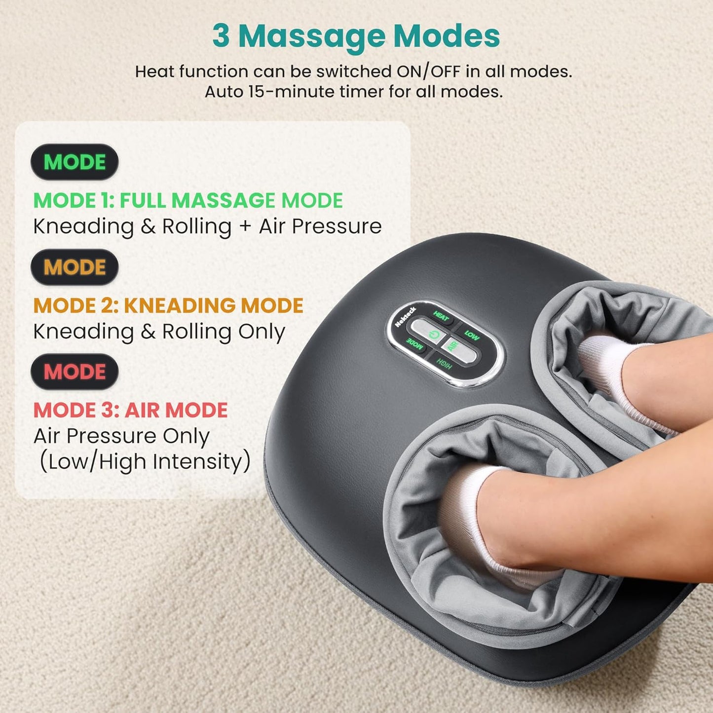 Nekteck Shiatsu Foot Massager with Heat [2026 Upgraded], 3 Modes Deep Kneading Therapy Air Compression, Feet Massage for Plantar Fasciitis, Relaxation Gifts for Men Women Mom Dad Birthday