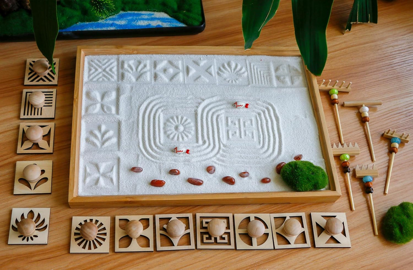 Mini Japanese Zen Garden Rake - Desktop Zen Garden Accessories Kit Set Stamp for Desk Sand Garden Decor for Home Office Meditation Relaxation Gifts