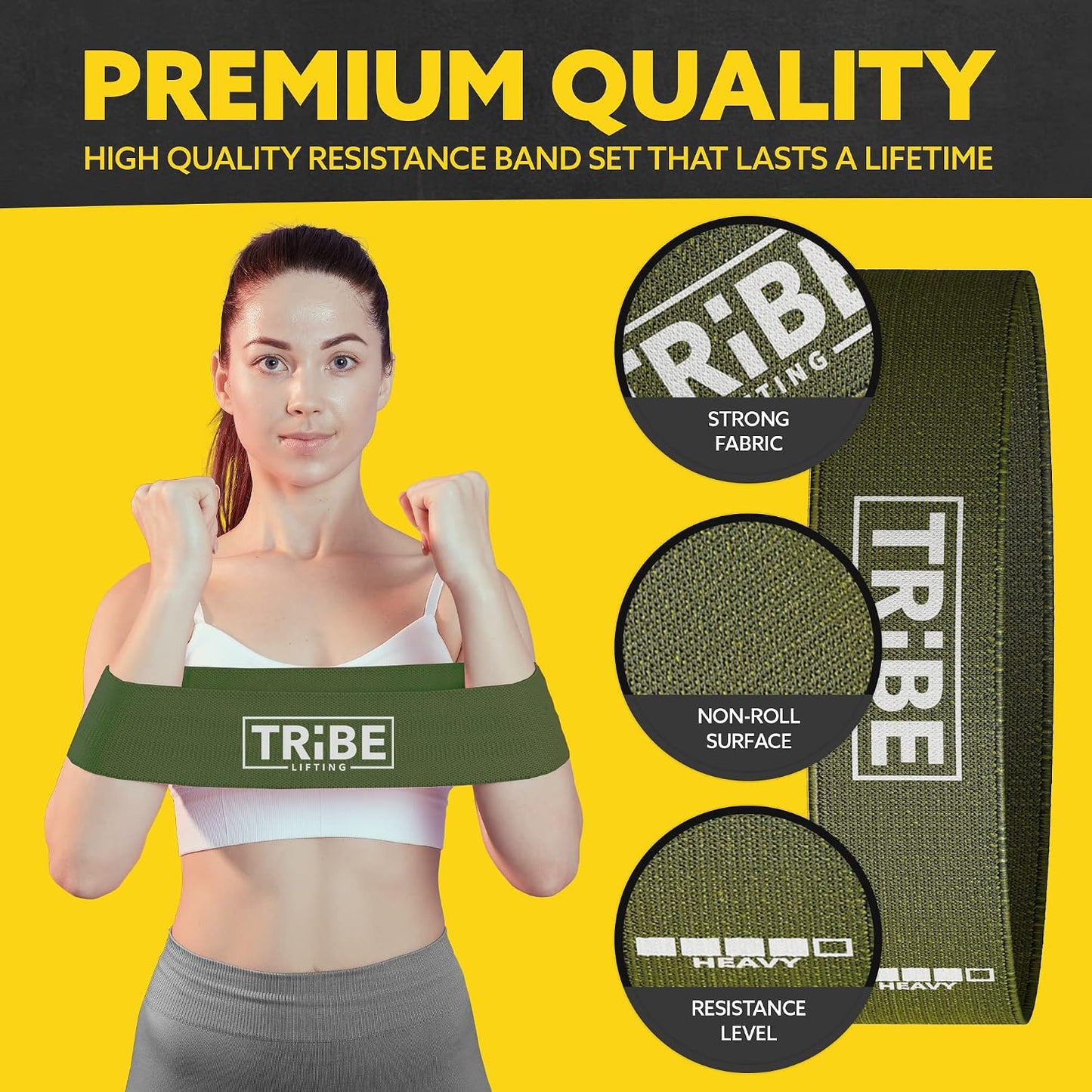 Tribe Lifting Fabric Resistance Bands for Working Out - 5 Exercise Bands Set for Legs and Glutes - Booty Bands for Women and Men - Thick Cloth Workout Bands for Physical Therapy, Hip Training