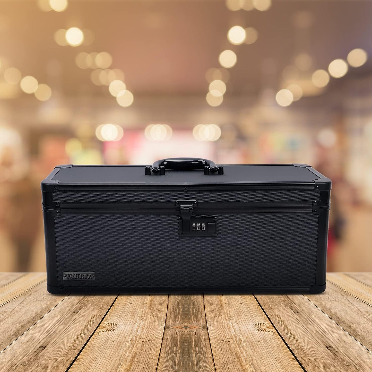 Vaultz Secure Security Lock Boxes - Safe Combination Lock Box, Storage for Documents, Valuables, Medicine & Money - 9.88 x 7.75 x 7 Inch - Black/Chrome