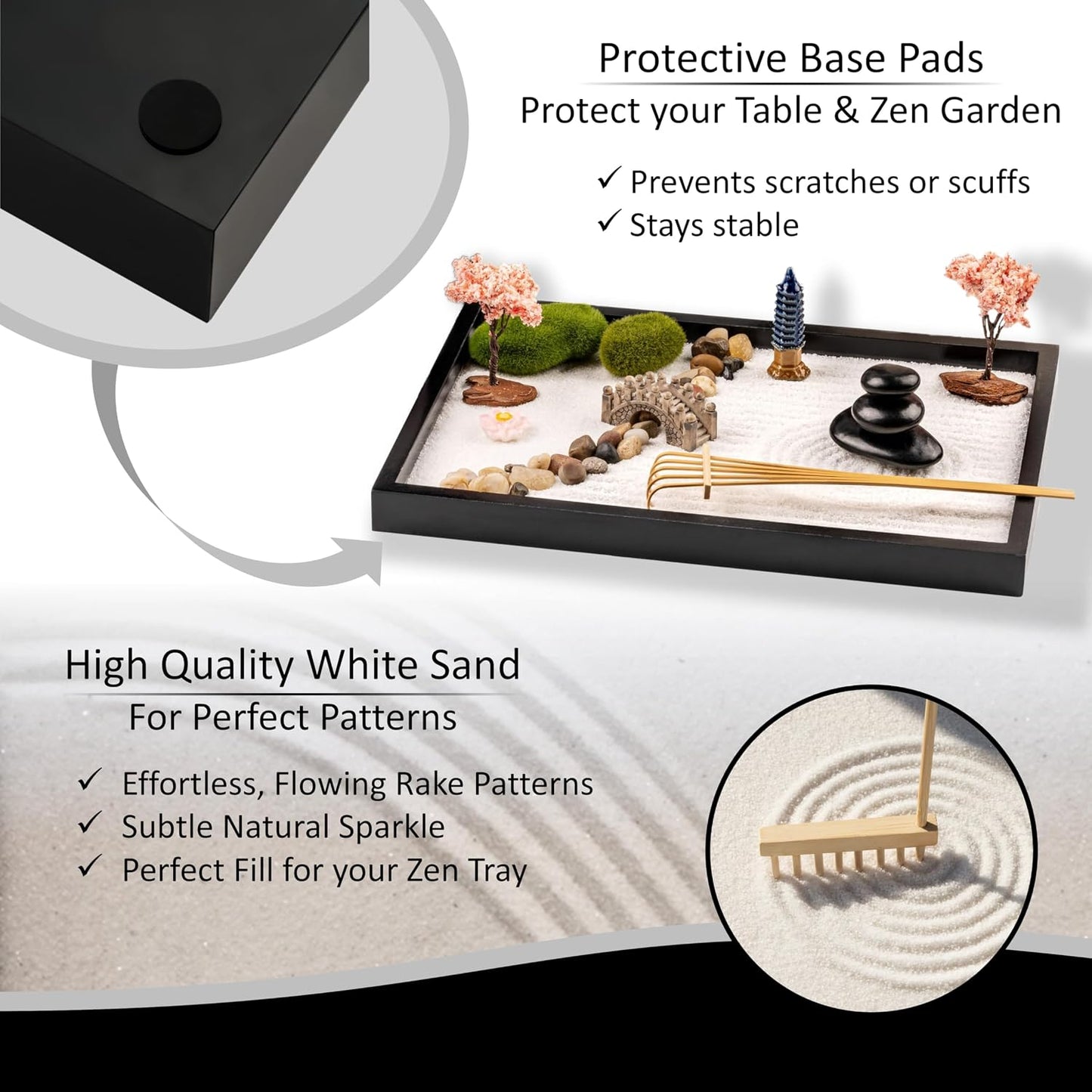 Island Falls Home Zen Garden Kit 11x8in. Beautiful Japanese Decor Mini Rock Feature Gift Set for Home, Office Desk. Zen Sand Garden, 6 Tools, 15 Accessories. Sand Tray Therapy Desktop Meditation Room
