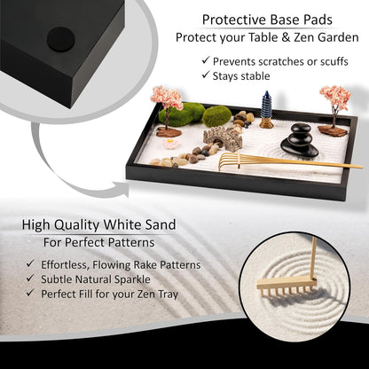 Island Falls Home Zen Garden Kit 11x8in. Beautiful Japanese Decor Mini Rock Feature Gift Set for Home, Office Desk. Zen Sand Garden, 6 Tools, 15 Accessories. Sand Tray Therapy Desktop Meditation Room