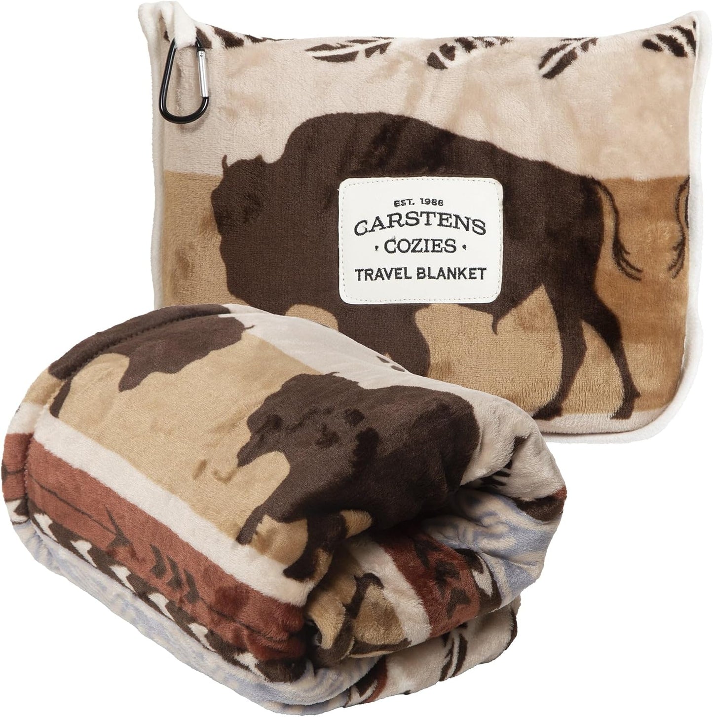Carstens, Inc. Travel Blanket, Premium Compact 2-in-1 Airplane Blanket/Pillow, Open Sky Blue Aztec