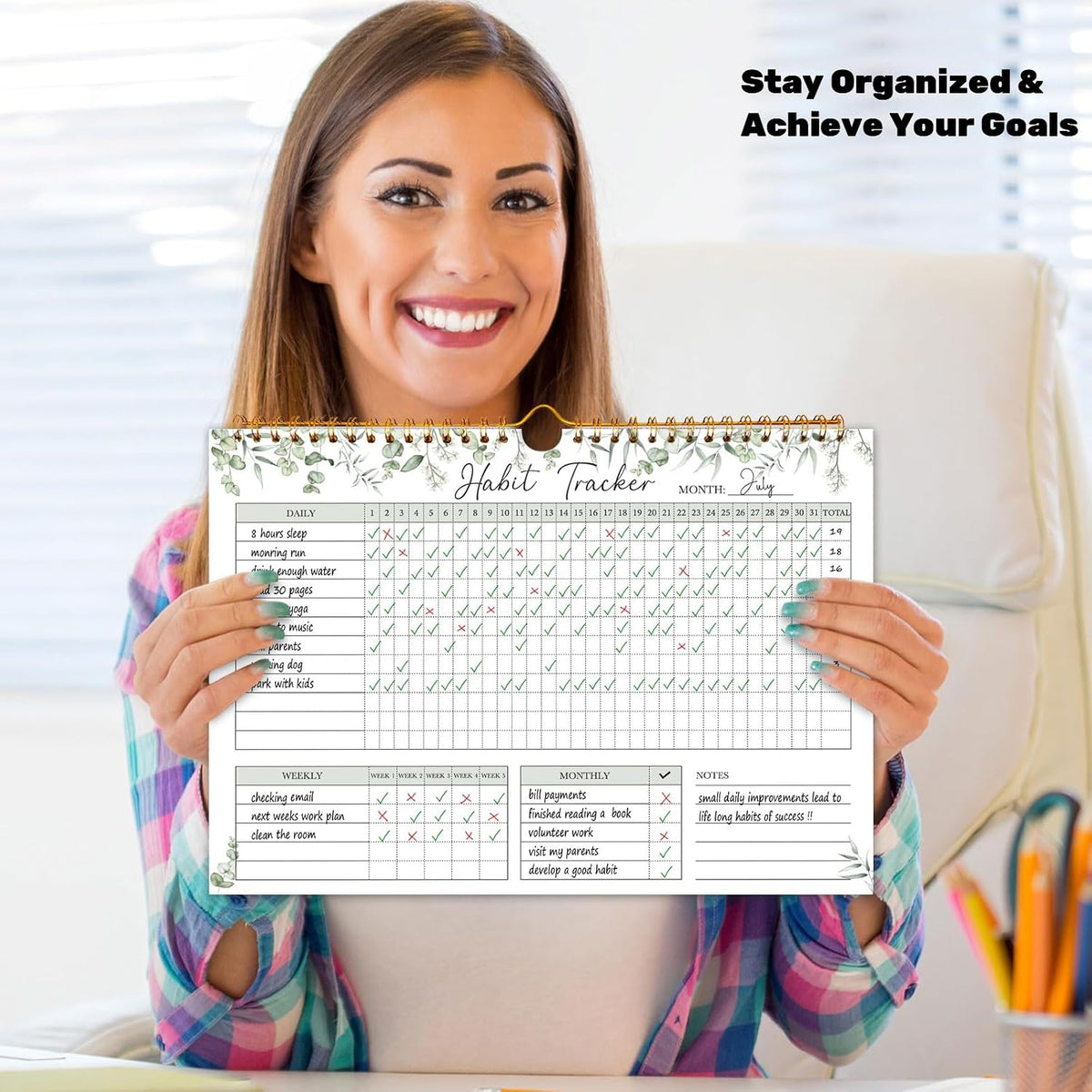 Habit Tracker Calendar, Aesthetic Daily Weekly Goal and Habit Tracker Journal, 12 Months Undated Habits Tracker Planner with Spiral Binding, Boost Productivity Tool and Workout Calendar, 11.7"x8.5"