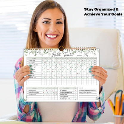 Habit Tracker Calendar, Aesthetic Daily Weekly Goal and Habit Tracker Journal, 12 Months Undated Habits Tracker Planner with Spiral Binding, Boost Productivity Tool and Workout Calendar, 11.7"x8.5"