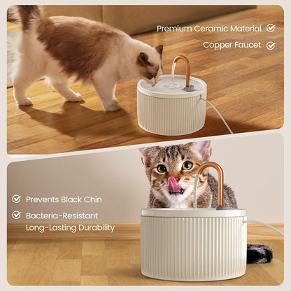 MISFANS Cat Water Fountain with 3-Pack Replaceable Filters,Copper Faucet