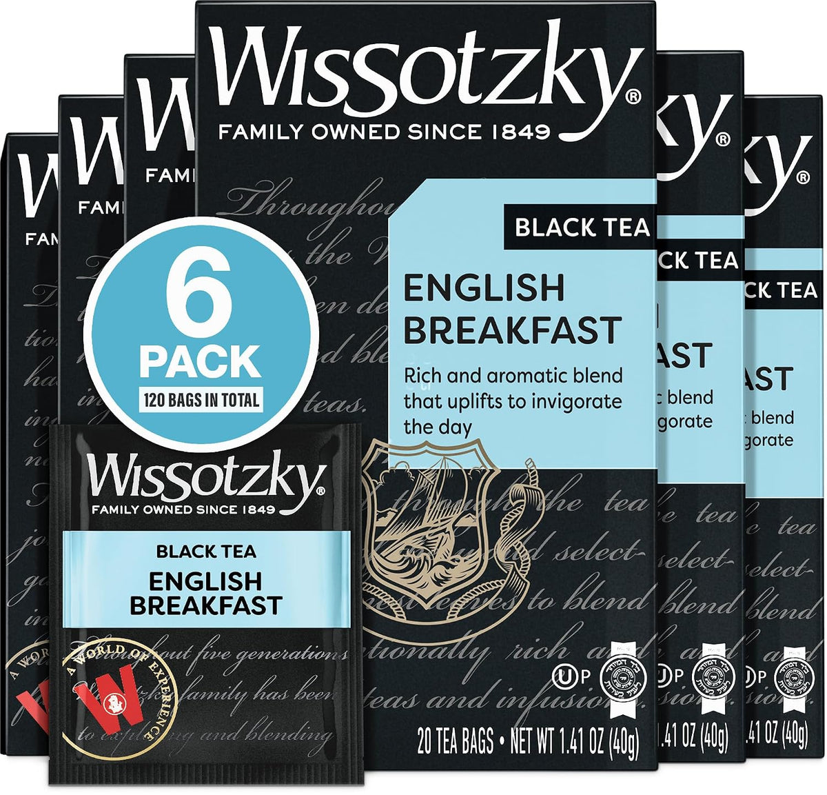 Wissotzky English Breakfast Black Tea (6 Pack - 120 Tea Bags) | Robust & Invigorating Tea | Antioxidant Rich | Energizing Black Tea Bags