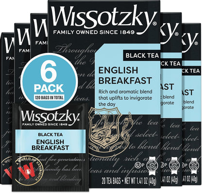 Wissotzky English Breakfast Black Tea (6 Pack - 120 Tea Bags) | Robust & Invigorating Tea | Antioxidant Rich | Energizing Black Tea Bags