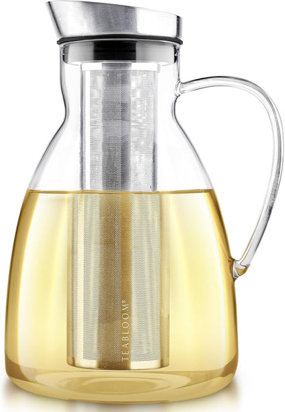 Teabloom Large Multi-Brew Glass Teapot + Kettle + Pitcher (68 OZ / 2.0 L / 8 CUPS) – Brew and Serve Hot Tea, Iced Tea, Cold Brew Tea and Fruit Infused Water – Silhouette Tea Maker