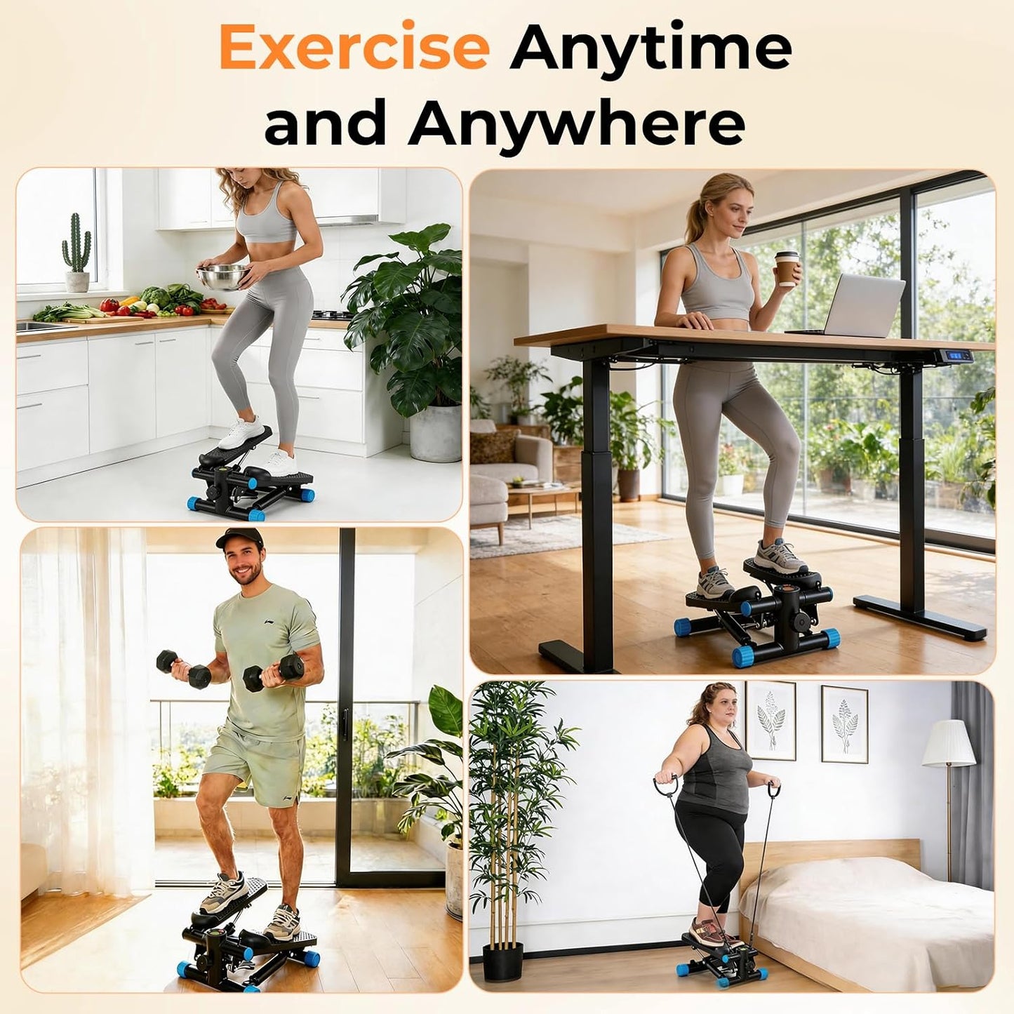 NEWBULIG Mini Stepper for Exercise at Home Stair Step Machine for Indoor Fitness Portable Home Gym Stepper for Full Body Workout 300lb Weight Capacity