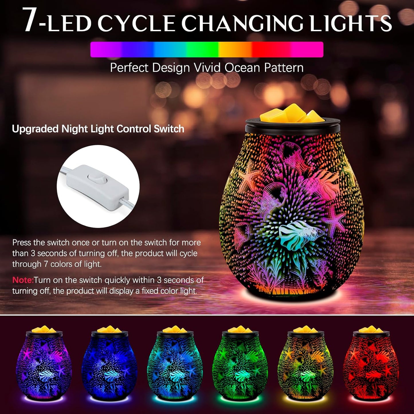 Wax Melt Warmer for Scented Wax- Glass Wax Melter for Home Fragrance with Removable Tray, Essential Oil Warmer Wax Cubes Burner Aroma Night Light for Home Office Bedroom Decor Gifts for Women