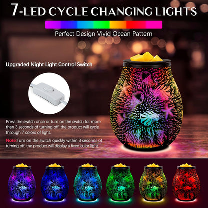 Wax Melt Warmer for Scented Wax- Glass Wax Melter for Home Fragrance with Removable Tray, Essential Oil Warmer Wax Cubes Burner Aroma Night Light for Home Office Bedroom Decor Gifts for Women