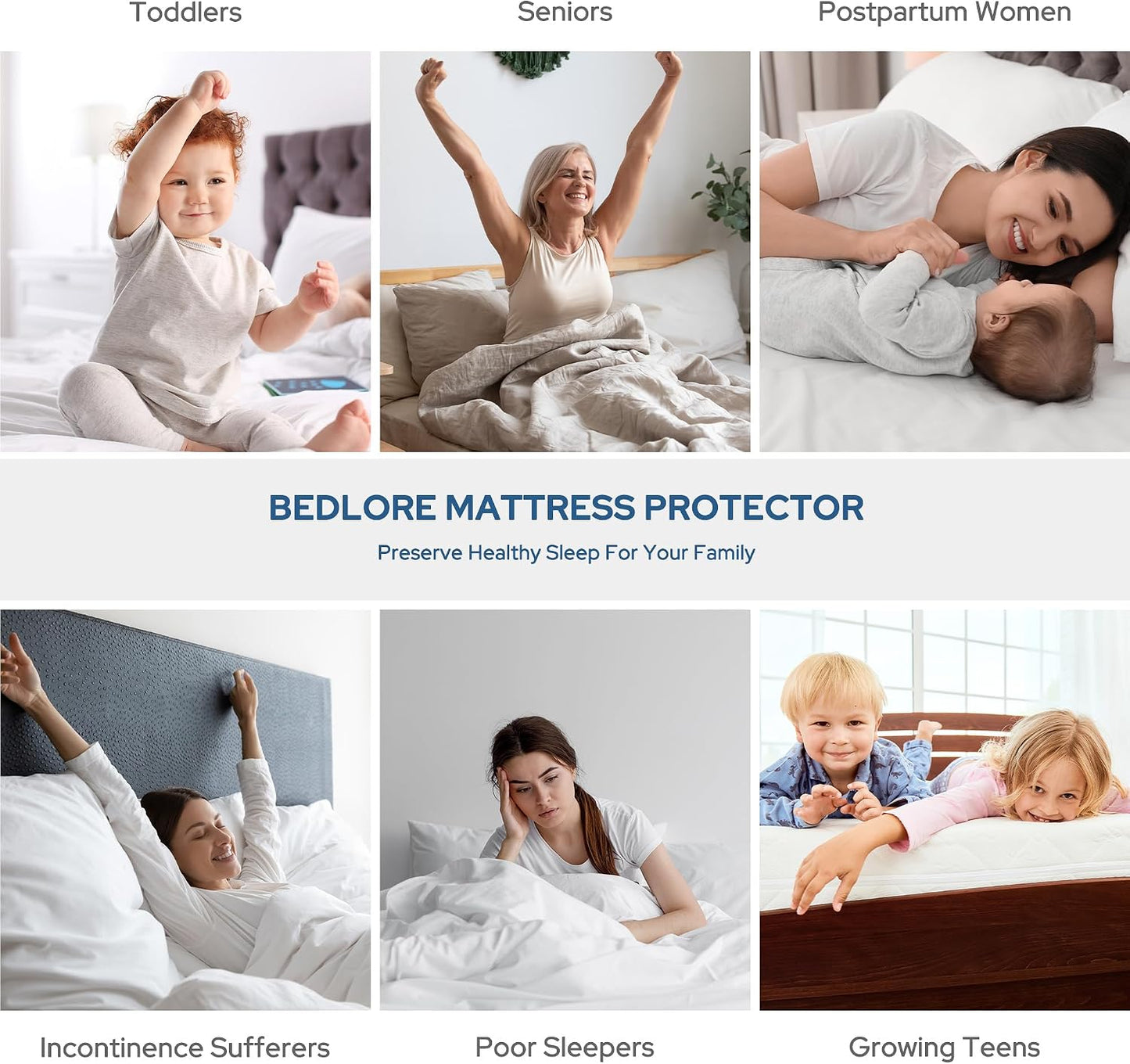 BEDLORE Waterproof Mattress Protector, King Size Mattress Pad with Deep Pocket 6"-18" Depth, Soft Noiseless Dirt-Proof Bed Mattress Cover Washable for Home, Bedroom, Hotel (Gray)
