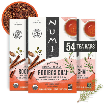 Numi Organic Rooibos Chai Tea, 100 Tea Bags, Herbal Red Tea with Cinnamon, Allspice, Ginger & Cardamom, Caffeine Free Chai