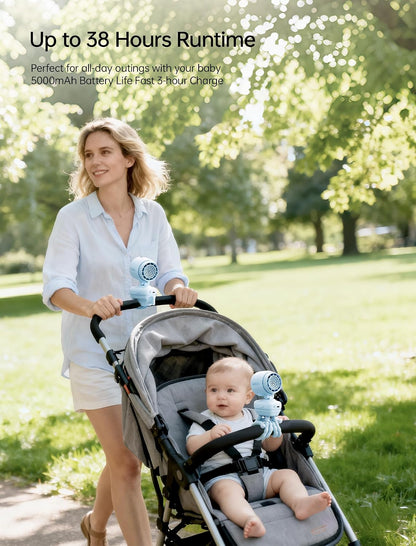 JISULIFE Chic Quadpod Stroller Fan 2026 –120°Auto Oscillation & 2 Wind Mode