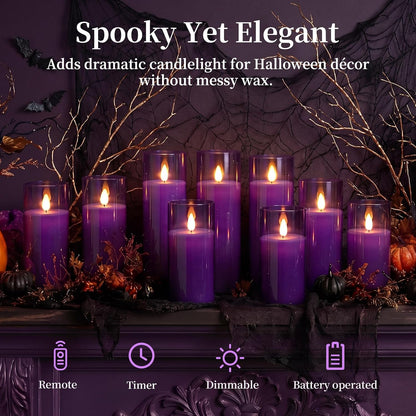 Homemory Gray Flickering Flameless Candles, Battery Operated Acrylic LED Pillar Candles with Remote Control and Timer, Halloween Decor, Set of 5