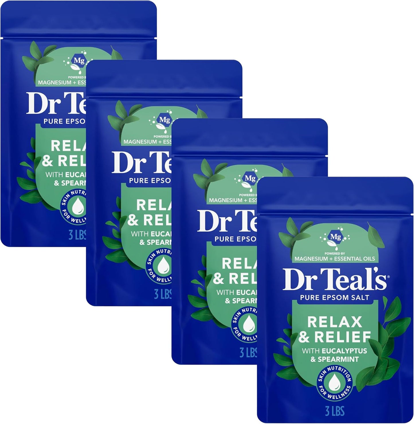 Dr Teal's Epsom Salt Magnesium Soak, Relax & Relief with Eucalyptus & Spearmint Essential Oils, 3 lbs