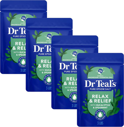 Dr Teal's Epsom Salt Magnesium Soak, Relax & Relief with Eucalyptus & Spearmint Essential Oils, 3 lbs