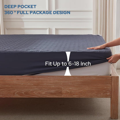 BEDLORE Waterproof Mattress Protector, Noiseless King Size Mattress Pad with Deep Pocket Fitted Up to 6-18 inches, Soft Breathable Dirt-Proof Bed Mattress Cover Washable for Bedroom, Hotel (Gray)