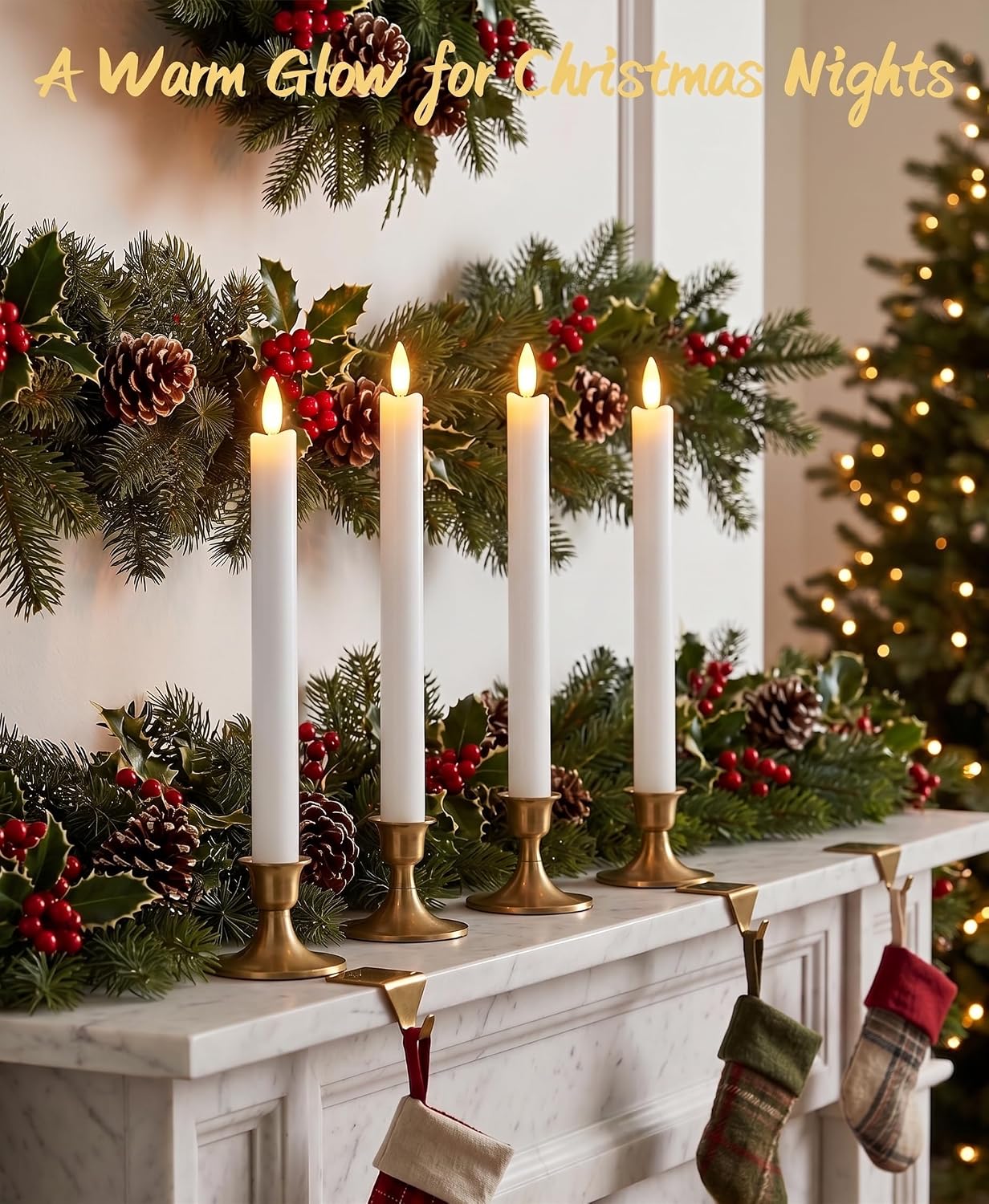 GenSwin Flameless Ivory Taper Candles Flickering with 10-Key Remote, Battery Operated Led Warm 3D Wick Light Window Candles Real Wax Pack of 6, Christmas Home Wedding Decor(0.78 X 9.64 Inch)