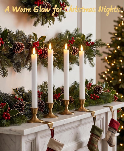 GenSwin Flameless Ivory Taper Candles Flickering with 10-Key Remote, Battery Operated Led Warm 3D Wick Light Window Candles Real Wax Pack of 6, Christmas Home Wedding Decor(0.78 X 9.64 Inch)