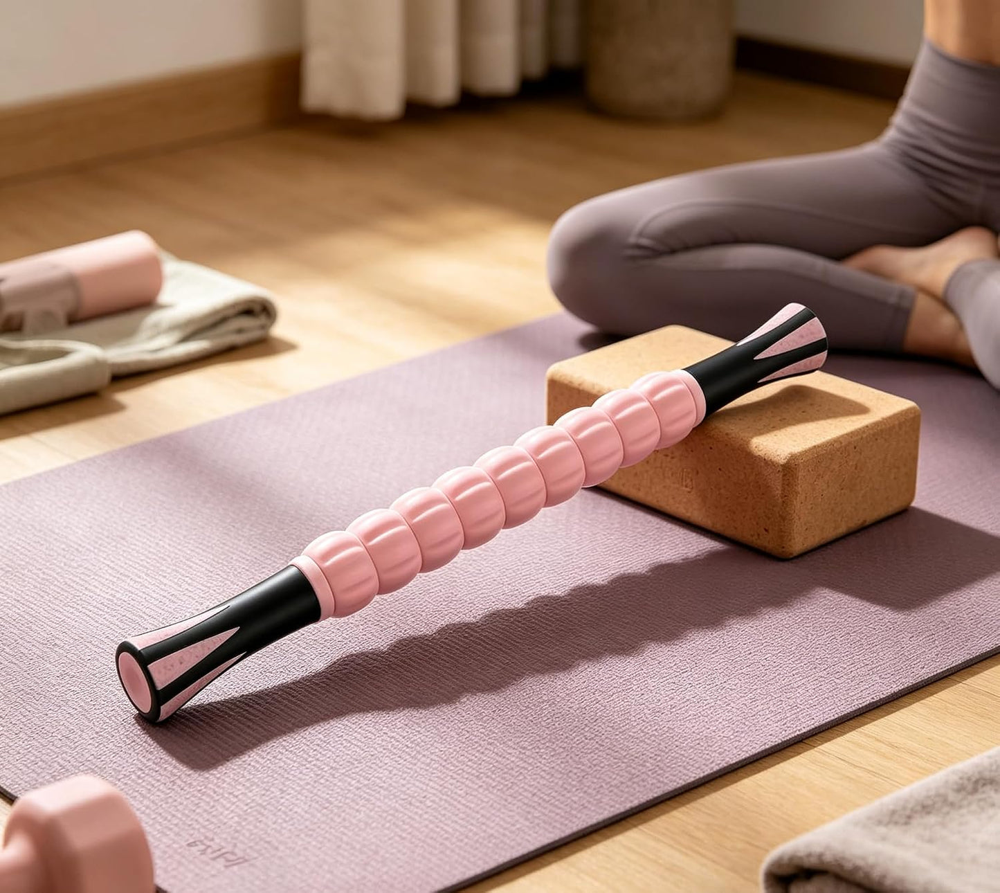 Muscle Roller Stick - A Full-Body Massage Roller that Can Relieve Muscle Soreness, Cramps and Tension After Exercise. It is a Handheld Physical Therapy and Recovery Tool（Black and Purple）