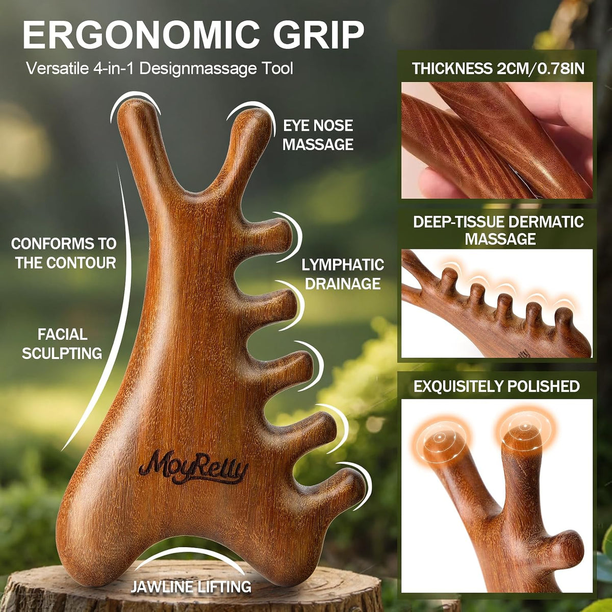 MoyRetty Wooden Gua Sha Tool, Sandalwood Face & Body Massager