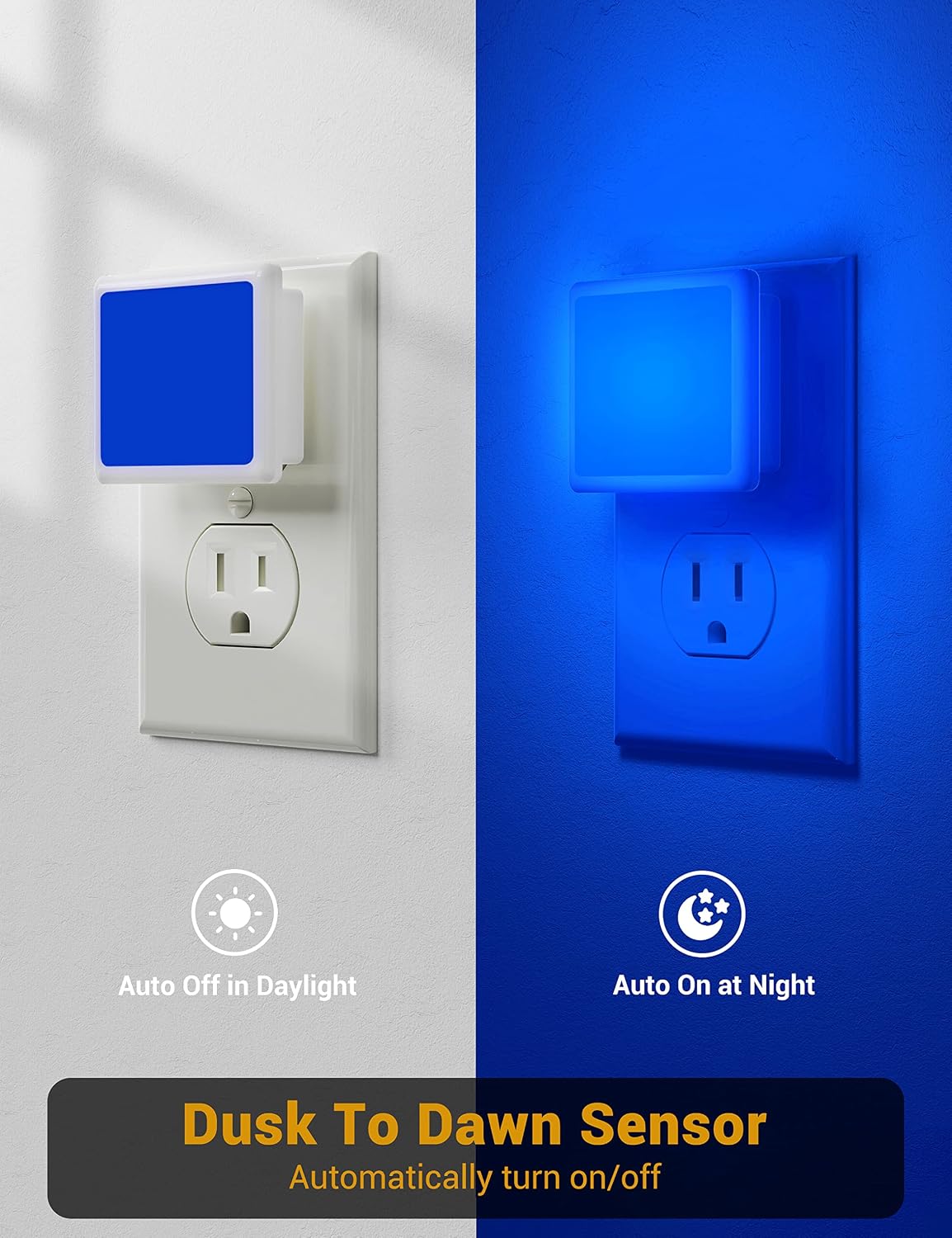 JandCase Amber Night Light[2 Pack], Night Lights Plug into Wall, LED Plug in Nightlight with Dusk-to-Dawn Sensor, 0.3W Dim Night Light for Sleep, Bedroom, Bathroom, Hallway, Non-dimmable