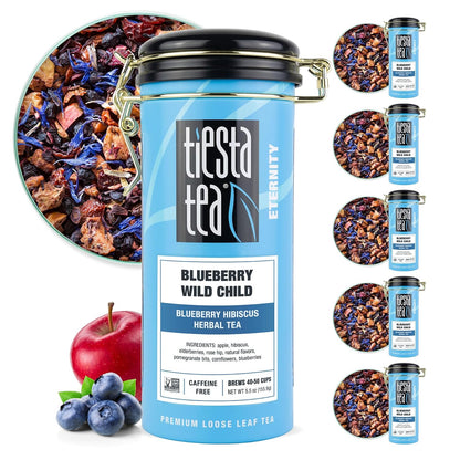 Tiesta Tea Blueberry Wild Child, Loose Leaf, Blueberry Hibiscus Herbal Tea, Premium Non-Caffeinated Blend, Make Hot or Iced, Brews Up to 50 Cups, 5.5 Ounce Refillable Tin