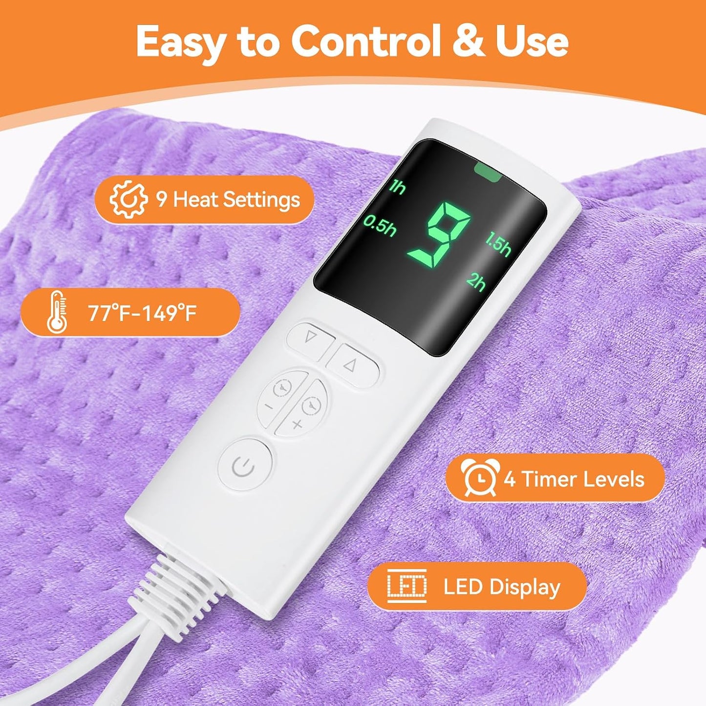 Heating Pad for Back Pain, Electric Heat Pad with 9 Heat Levels & 4 Auto-Off Timers, Portable Heating Pad for Period Cramps, Shoulder, Neck, Machine Washable, Gifts for Women and Men, Grey, 24''×12''