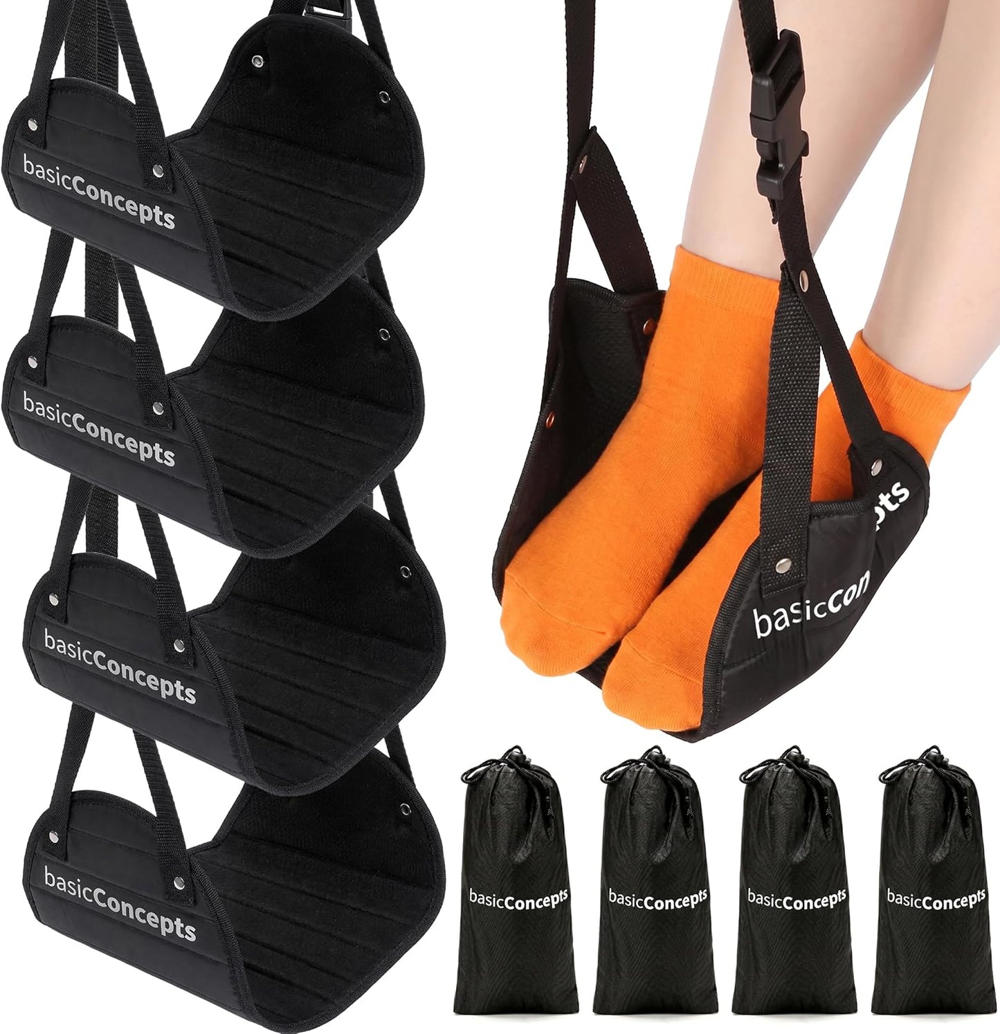 BASIC CONCEPTS Airplane Adjustable Foot Hammock (2 Pack), Perfect or Office Footrest to Relax Your Feet (Memory Foam) - for Travel Accessories, Desk Hammock, Comfy Hanger