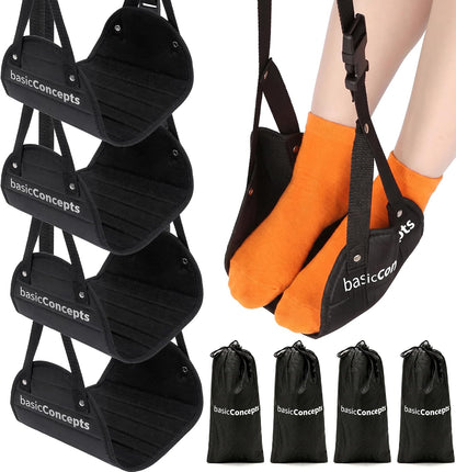 BASIC CONCEPTS Airplane Adjustable Foot Hammock (2 Pack), Perfect or Office Footrest to Relax Your Feet (Memory Foam) - for Travel Accessories, Desk Hammock, Comfy Hanger