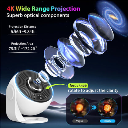 Galaxy Projector for Bedroom, HD Image Star Projector Galaxy Light Adjustable Knob, 13 Film Discs Planetarium Projector for Kids, 360° Rotating 1/2h Timer Simple 3-Button Control Black&White