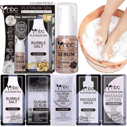 Pedicure Kit Foot Soak Set: Bubble Salt, Sugar Scrub, Massage Mask, Massage Lotion in a Box, 4 Step Foot Spa Kit for Dry Feet, Softens Calluses, Tired Feet（3 Set Lavender) - Colors B