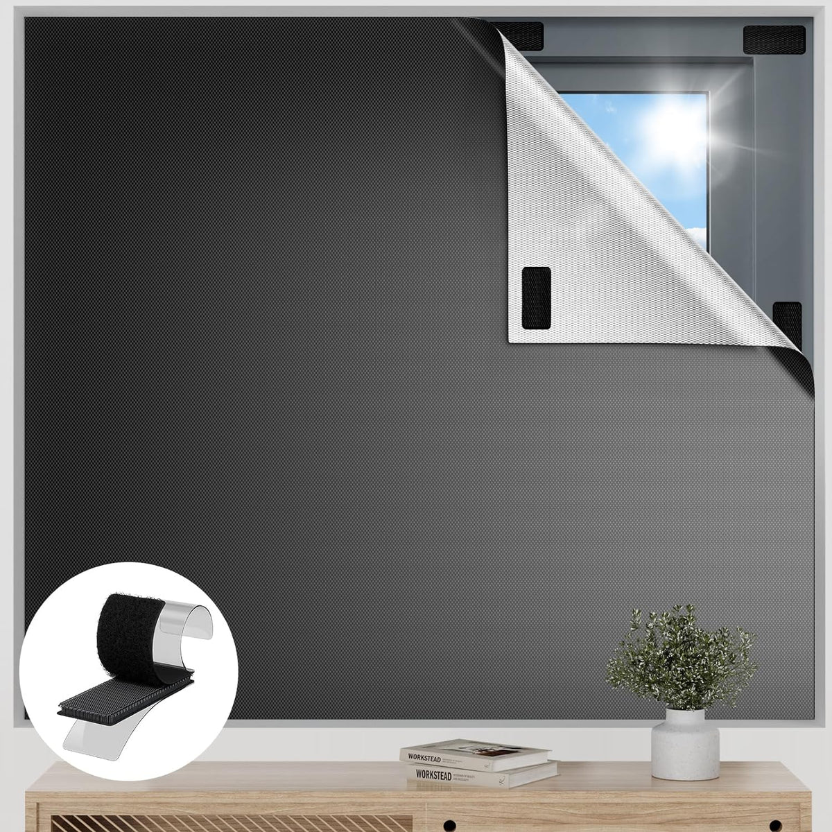 100% Blackout Curtains for Bedroom, 36"x57" Portable Black Out Window Cover