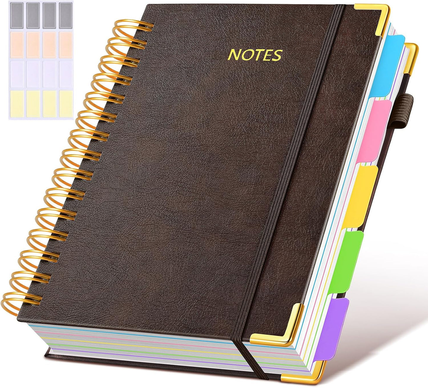 Hardcover Spiral Notebook journal with Removable Dividers Tabs, 300 Pages Leather 5 Subject Notebook College Ruled, 8"x10" Large B5 Notebooks for Work School Note taking, Lined Journal for Women,Black