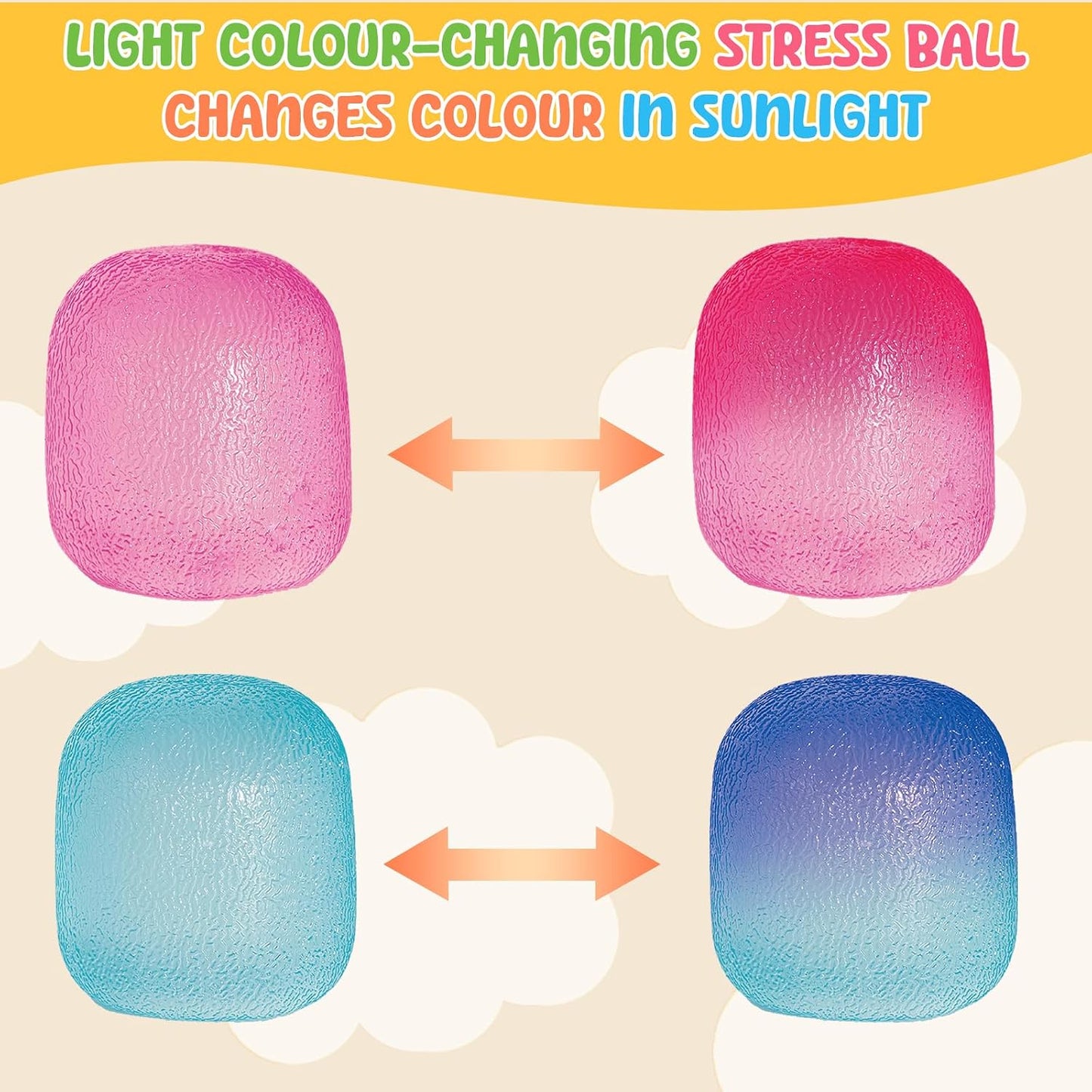 Fidget Toys Stress Balls for Kids & Adults - Changes Color in The Sun - Malt Sugar Squishy Fidget Toys - Slow Rise Gel Ball - Stretchy Squeeze Stress Relief Balls for Anxiety