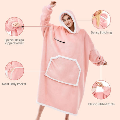 IFNOW Wearable Blanket Hoodie, Oversized Sherpa Fleece Hooded Blanket Sweatshirt with Eye Mask and Pocket, Comfy Long Flannel Blanket for Adults Men,Gifts for Women Mom Girlfriend,MoonFace