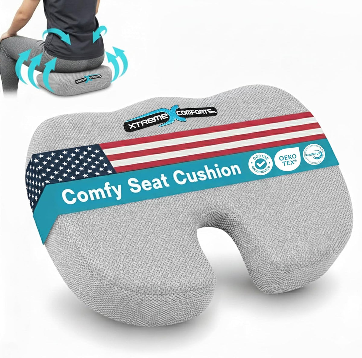 Xtreme Comforts Seat Cushion, Tailbone Relaxer - Coccyx Cushion for Tailbone Pain Desk, Wheelchair & Car Use - Back Support Pillow for Chair