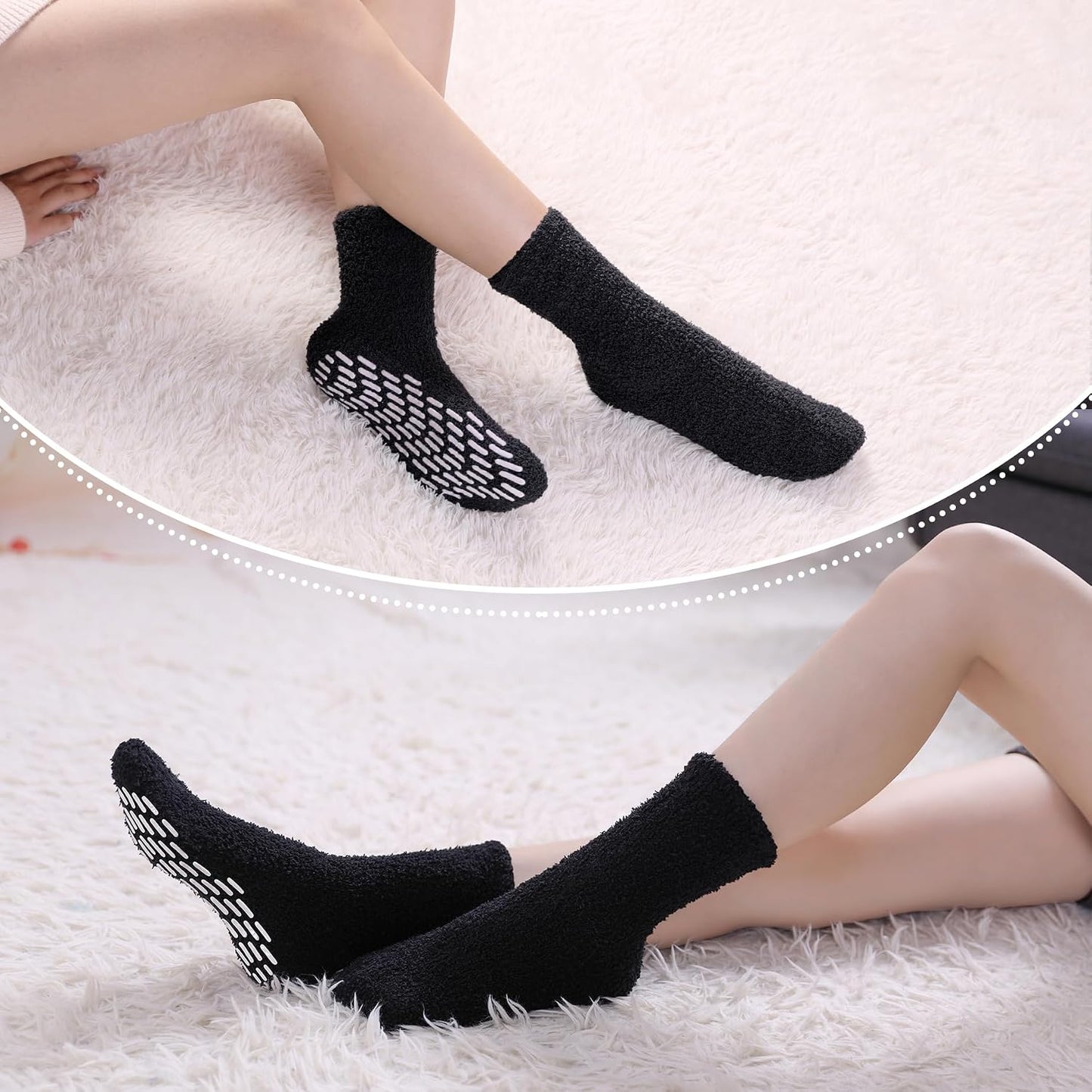 LINEMIN Non-Slip Fuzzy Socks for Women - Cozy Hospital Soft Fluffy Socks With Grips - Winter Warm Slipper
