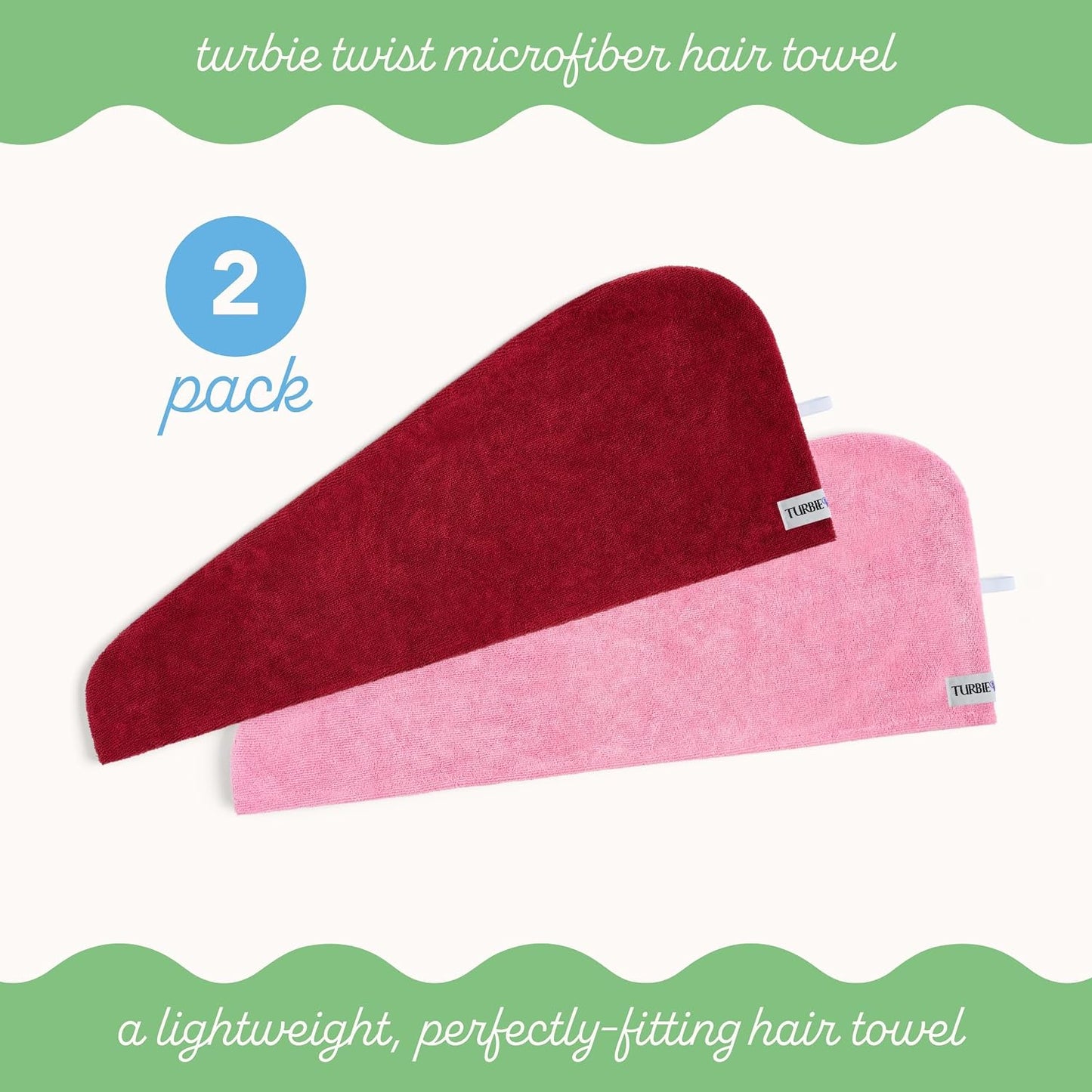 Turbie Twist 2-Pack Microfiber Hair Towel for Beauty, Travel, Gifting - Hair Wrap Turban for Straight, Wavy & Curly Hair - Premium Personal Care - Dark Purple & Light Purple