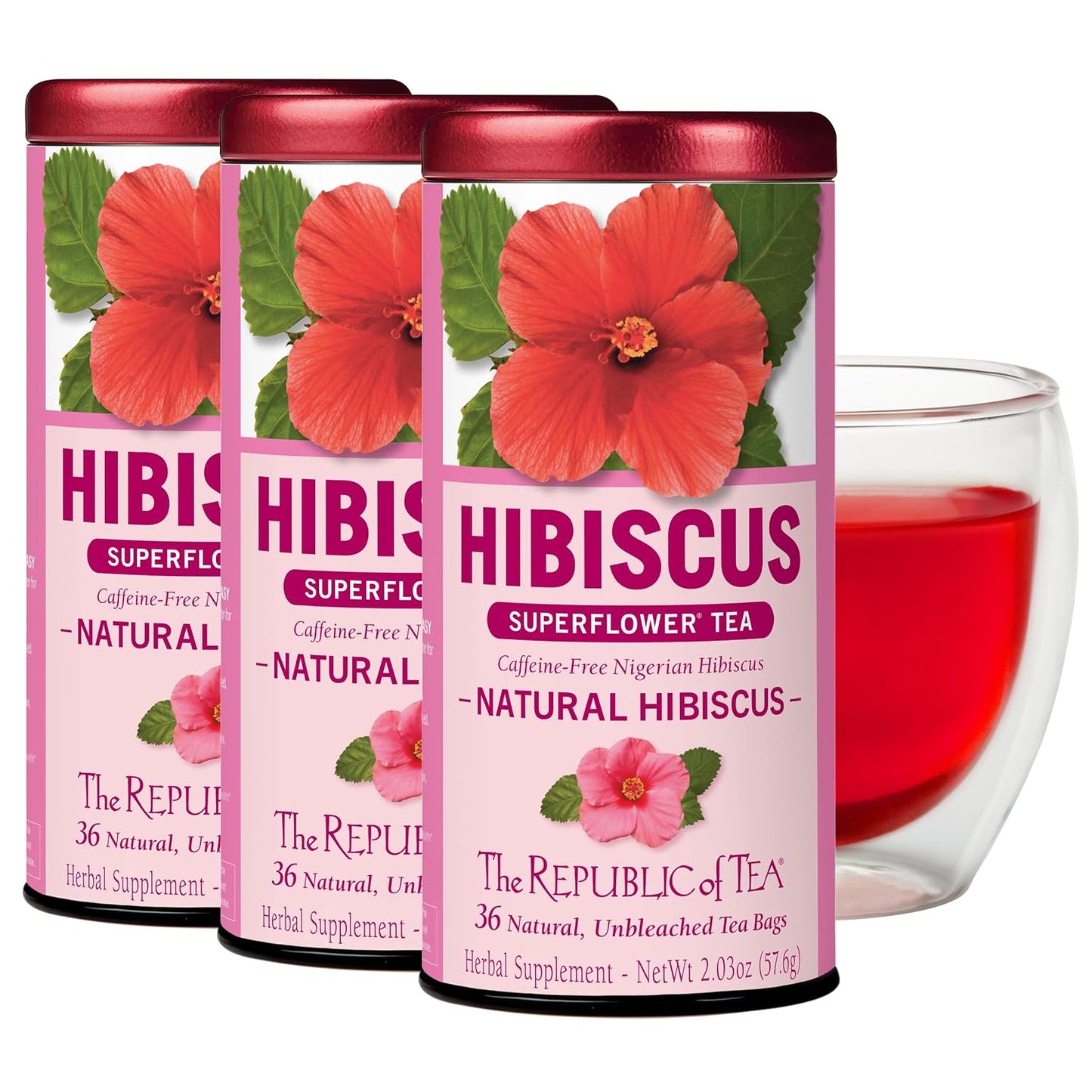 The Republic of Tea – Natural Hibiscus Tea, 36 Tea Bags, Herbal Blend, Caffeine Free, Gluten Free