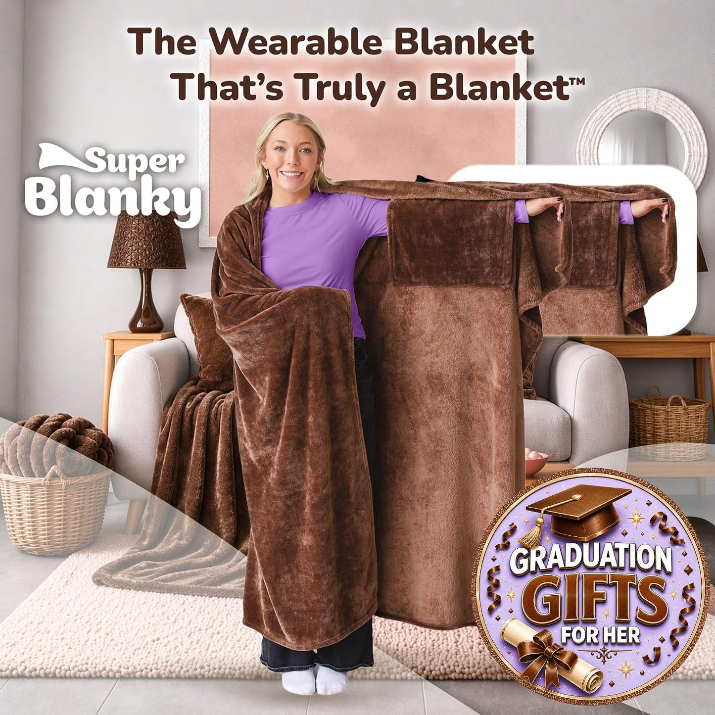 Super Blanky Wearable Blankets for Women & Men, Graduation Day Gift for Her, Cozy Gifts for Women, Wife Birthday Gifts Ideas