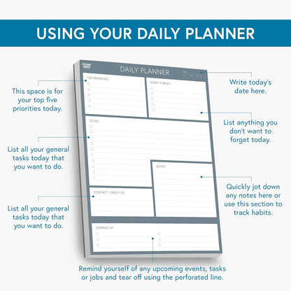 Daily Planner Desk Pad, Undated Tear Off To Do List Pad with Priorities and Notes, Thick 120gsm Paper, 100 Sheets, Small Desk Pad for Work Office, 5.6 x 8.3 Inches