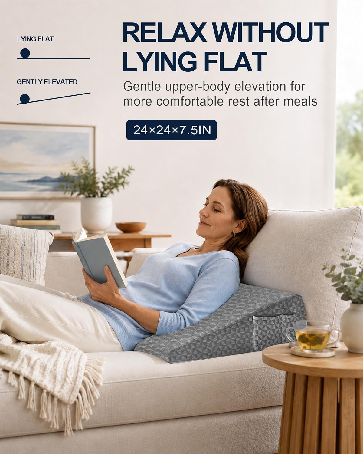 Wedge Pillow for Sleeping, 7.5" Memory Foam Bed Wedge Pillow